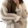 Cárdigan de punto oversize de longitud media para mujer - Color liso, ajuste holgado, por encima de la rodilla para Otoño e Invierno