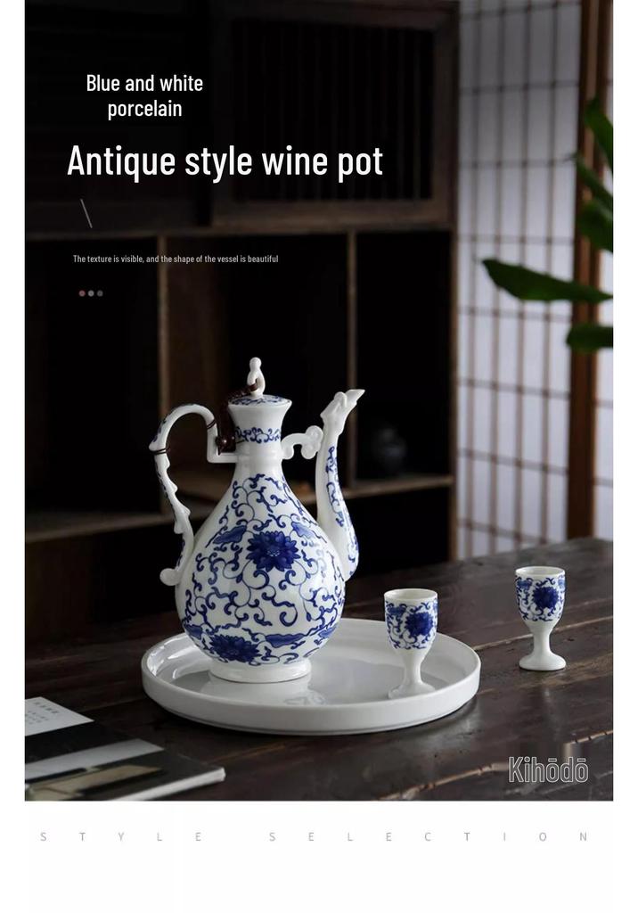 Ancient Style Retro Ceramic Baijiu Decanter Set with Wine Glasses