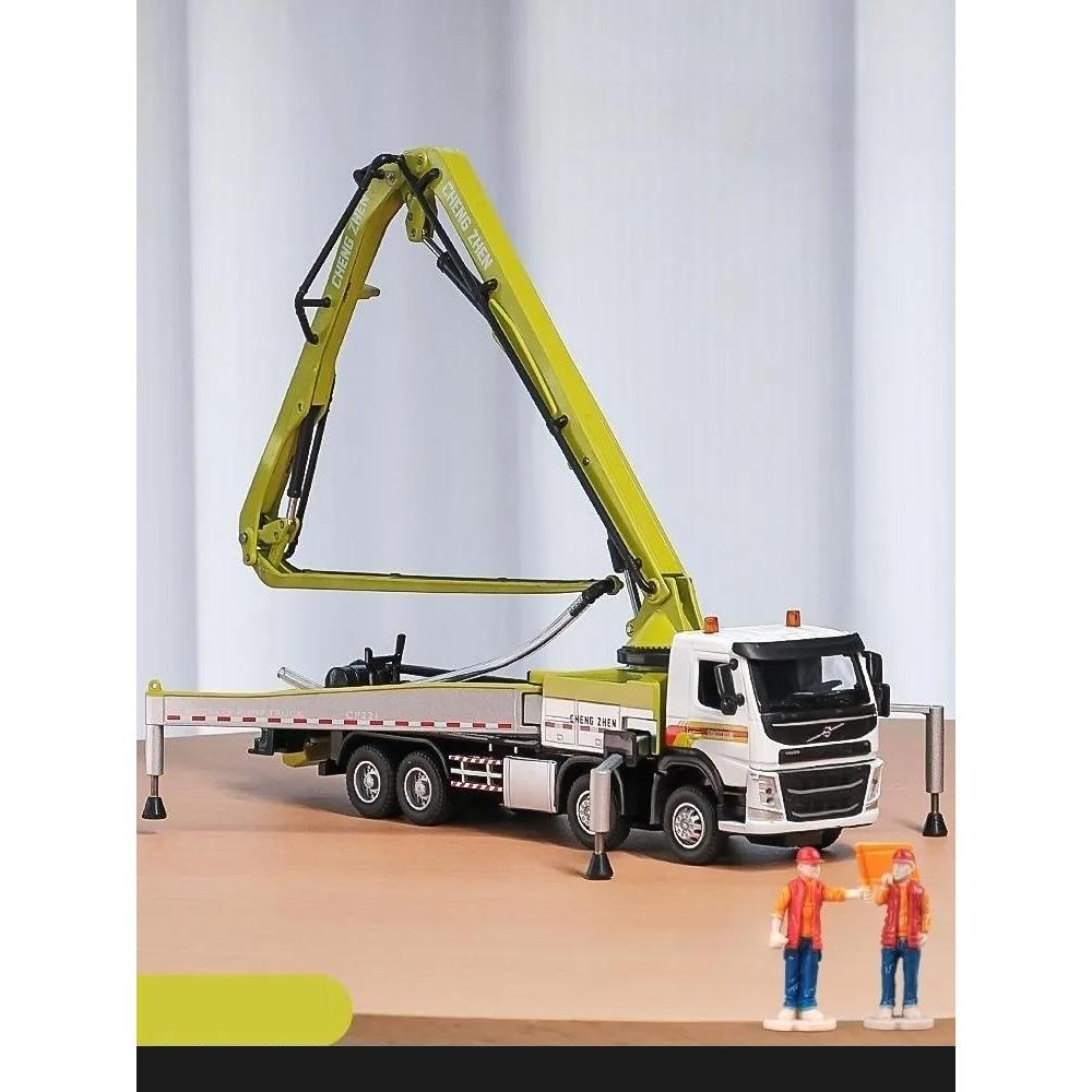 1/50 Volvo Concrete Pump Truck Toy Car Diecast Meatl Vehicle Model Pull Back Sound & Light Miniature Collection Gift for Boy Kid