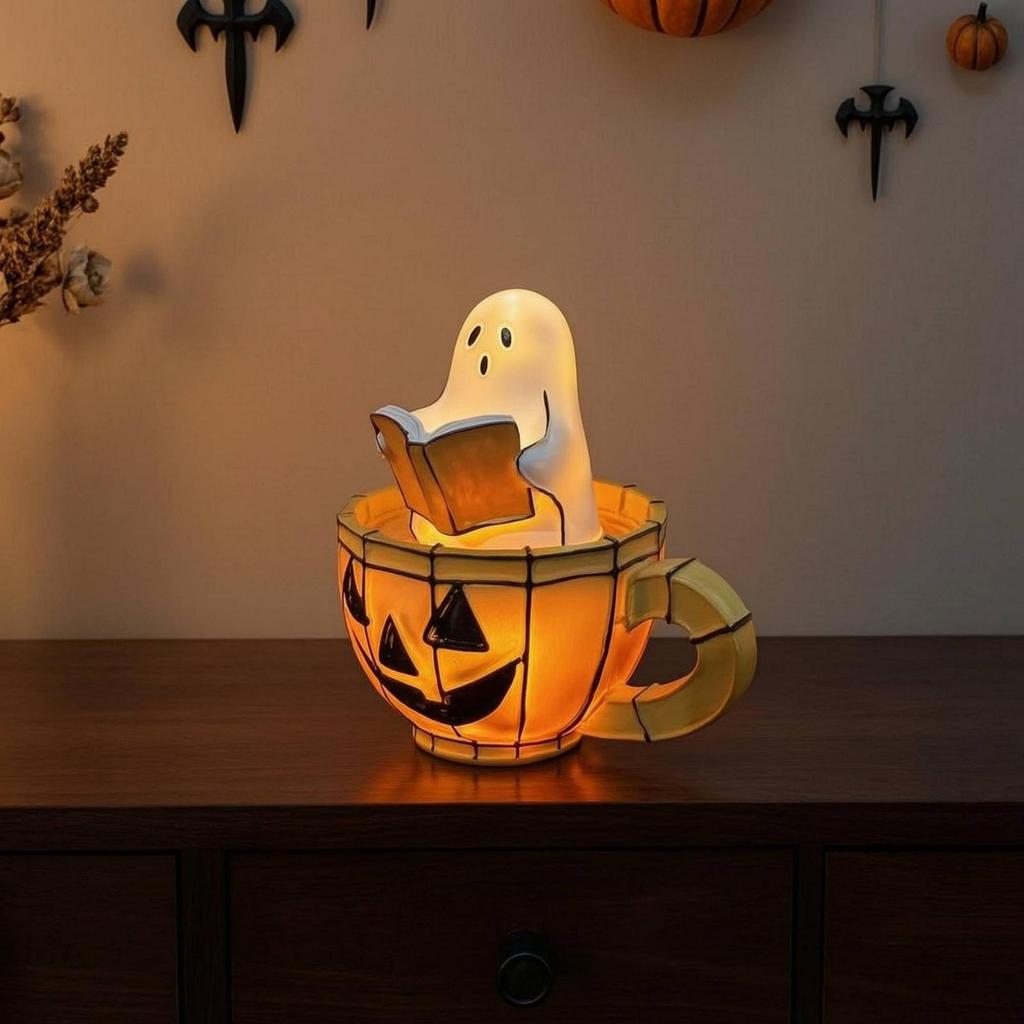 Decorative Lamp Spooky Tabletop Ornament with Light Compact for Bookshelf, Party