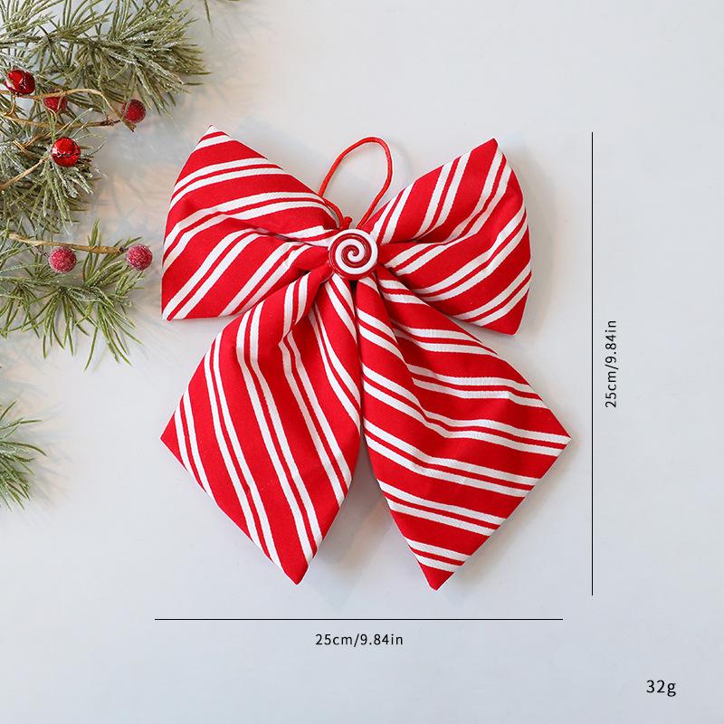 Christmas Tree Decoration Bows with Striped Plaid Fabric Ribbon Multiple Sizes Available Long Lasting Holiday Use Material