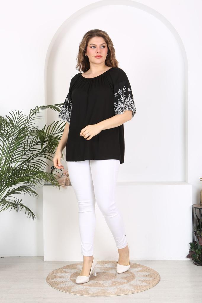 Damenstil Übergröße Tunika Übergröße Kragen Ärmel Sportdetail Flexible Viskose Tunika