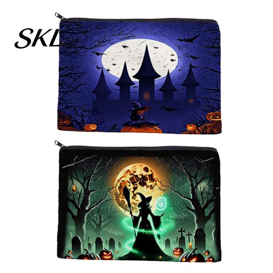 Printed Canvas Organizer Storage Bag, with Halloween Witch Castle Print, Large Wear-Resistant Makeup Pouch Capacity Cosmetic Organizer, for Travel And