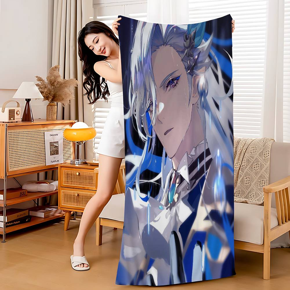 G-Genshin I-Impacts N-Neuvillettes Bath Towel Microfiber Soft Water Absorbing Breathable For Girl Kids Decorative Cartoon Beach Towel