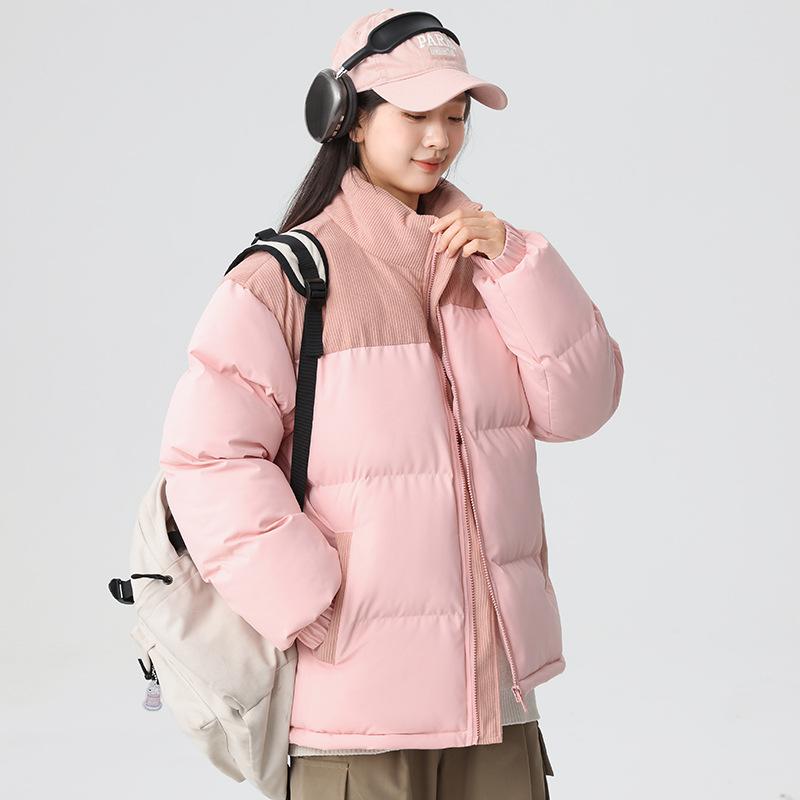 

Хлебная одежда в тренде для мужчин и женщин, теплая осенью и зимой, повседневный воротник-стойка, американская корейская версия утолщенной куртки 4XL розовый