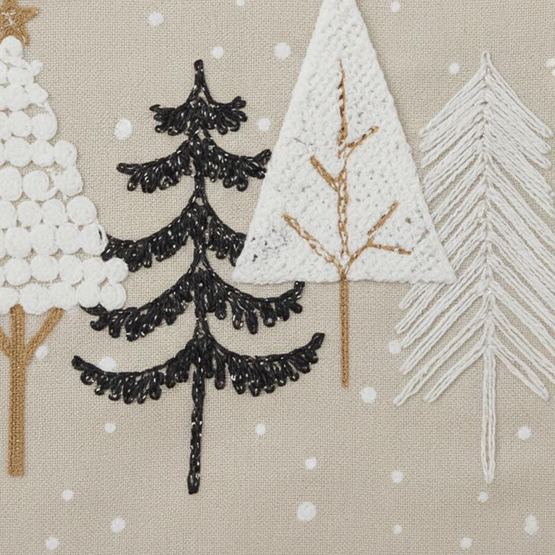 Multi-sizes Christmas Table Runner Linen Beige Table Runner Decoration With Christmas Trees, Pine Trees And Snowflakes Pattern