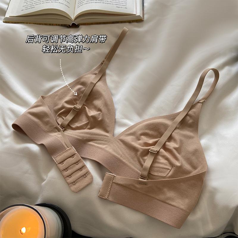 French cashmere milk leather triangle cup underwear deep V thin shoulder strap no trace steel ring small chest gathering bra CM
