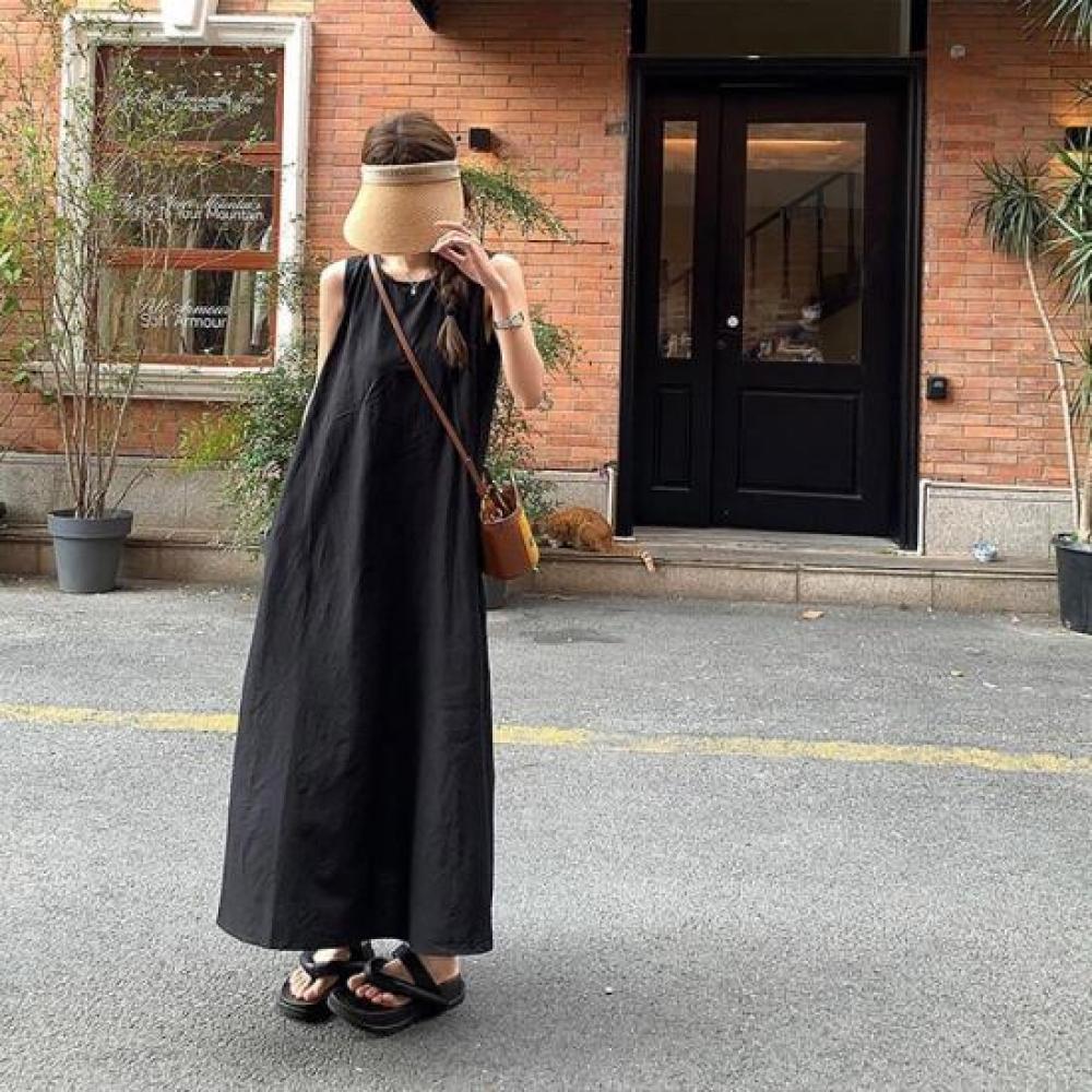 New ArrivAls Open Run A Line Round Neck Sleeveless Dress flAre Soft Fit mAxi