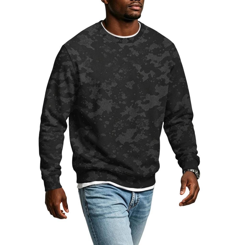 Men's Loose Fit Casual Collared Long Sleeve Shirt, Camouflage Print Outdoor Top