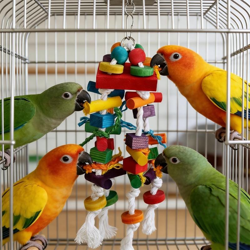 Colorful Parrots Chew Climbing Toy Safe Wood Soft Cotton Ropes Puzzle Block Tearing Toy For Bird Mental Stimulation