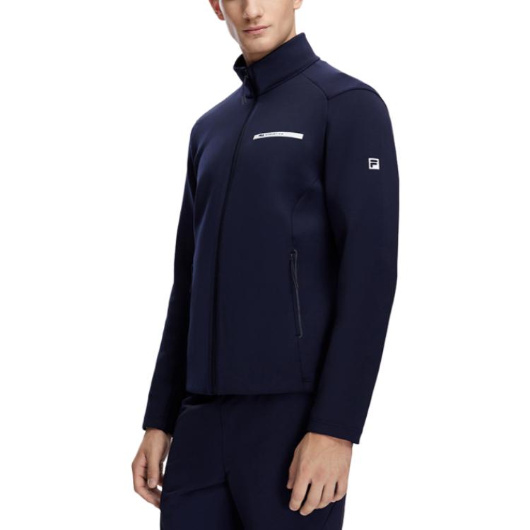 FILA 2023 Autumn New Knit Long Sleeve Jacket Basic Stand Collar Fitness Sports Top Men tops Royal-Blue A11M341501FNV
