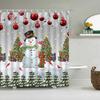 Christmas Shower Curtain Winter Snowman Snowflake Christmas Tree Red Truck Bell Red Bird Colorful Christmas Ball Bathroom Deco