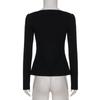 French Color Block Pleated Square Neck Long Sleeve A-line Top with Lace-up Waist for Autumn/Winter