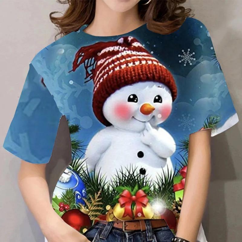 Frauen Weihnachten T Shirt 3D Neue Jahr Oansatz Damen Kurzarm Tees Tops Kawaii Weihnachten T Shirt Overiszed Frauen der Kleidung Y2K