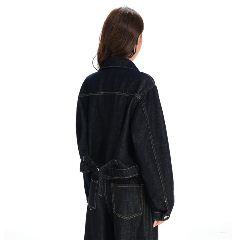 Young Orange Contrast Stitching Denim Jacket – Women's Loose, Slimming, and Versatile Fashion Top