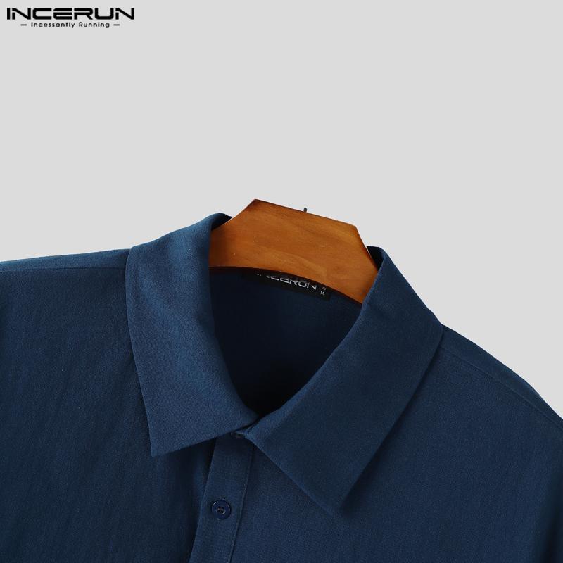 INCERUN Vintage Two Pieces Men Lapel Neck Short Sleeve T-Shirt Long Straight Pants Outfits