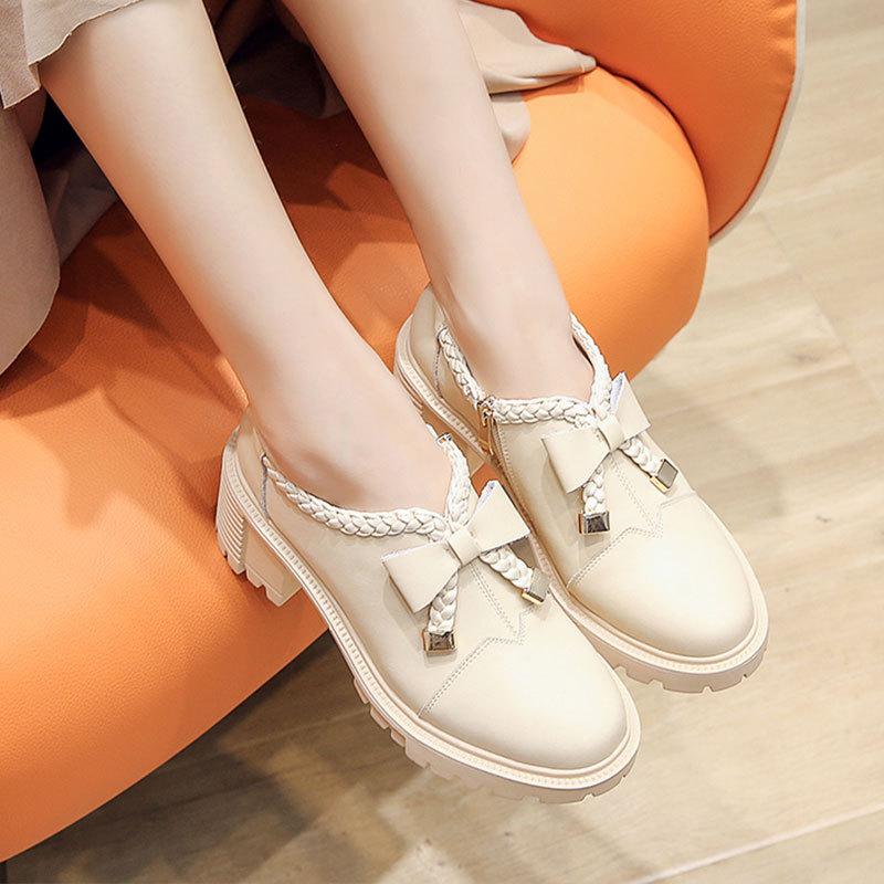 Mary Jane Women's Shoes Spring New Thick High Heels Children's Versatile Small Leather Shoes Women's Bow Single Shoes Explosion