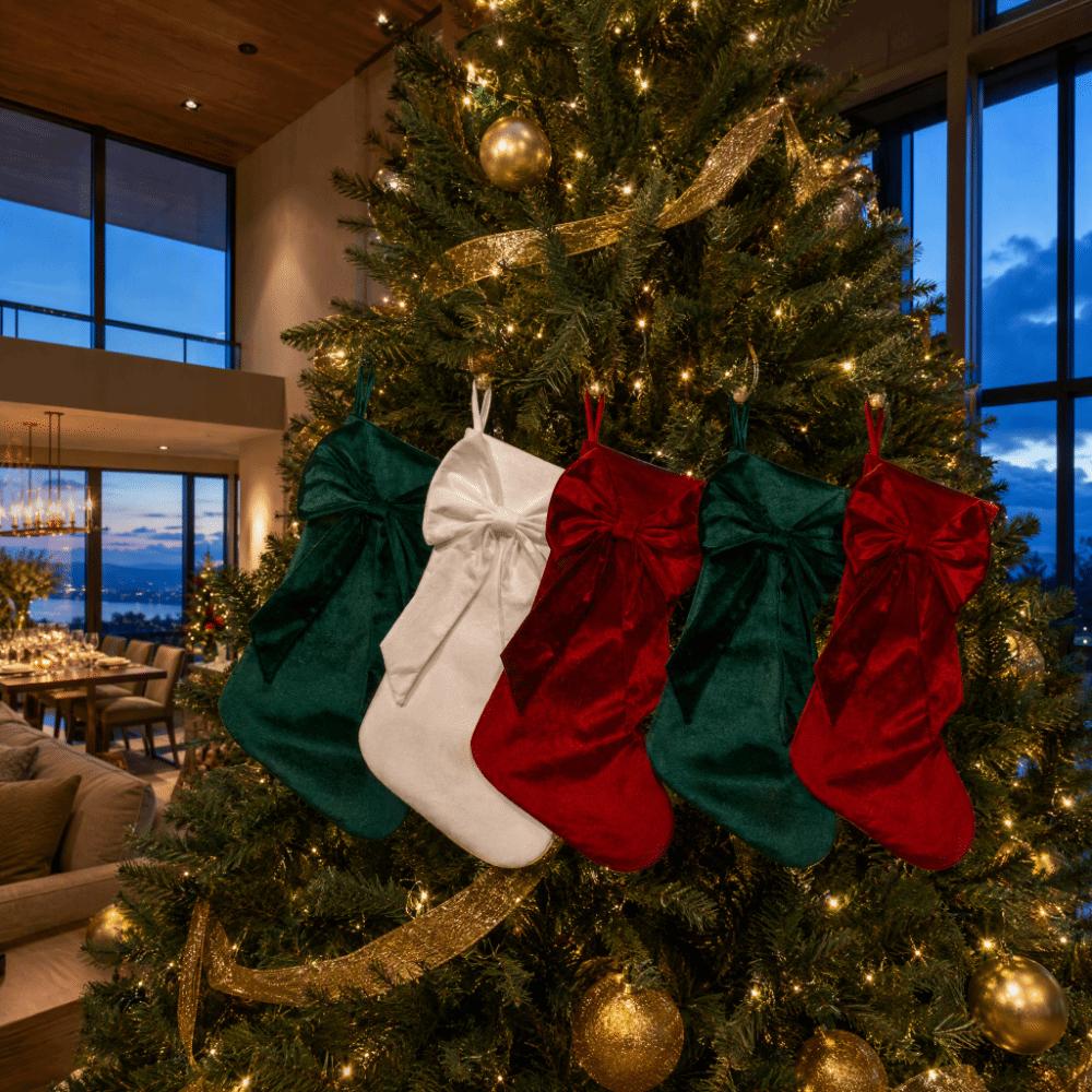Bowknot Christmas Stockings Large Capacity Hanging Decoration Candy Bag  Christmas Tree Decoration