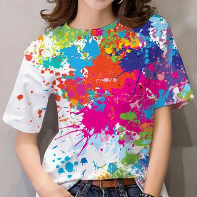 Fashion Women Blouse Colourful Graffiti Print Streetwear Tees 3D Casual Loose Abstract Short Sleeve T-shirts For Women