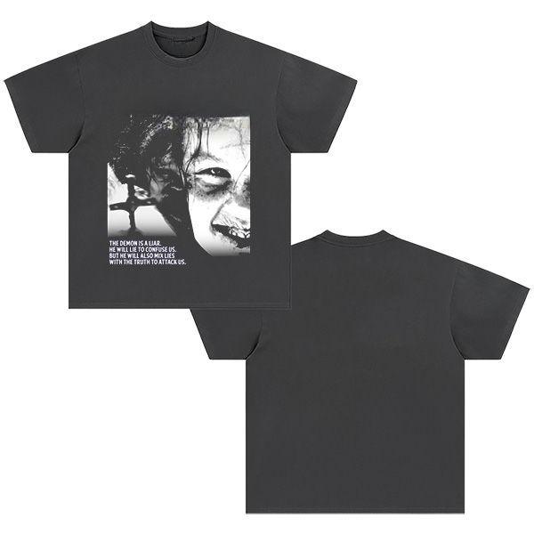 2025Autumn and Winter Heavy Weird Horror Style Character Printed T-Shirt Men's and Women's Cotton Casual Loose Versatile T-Shirt