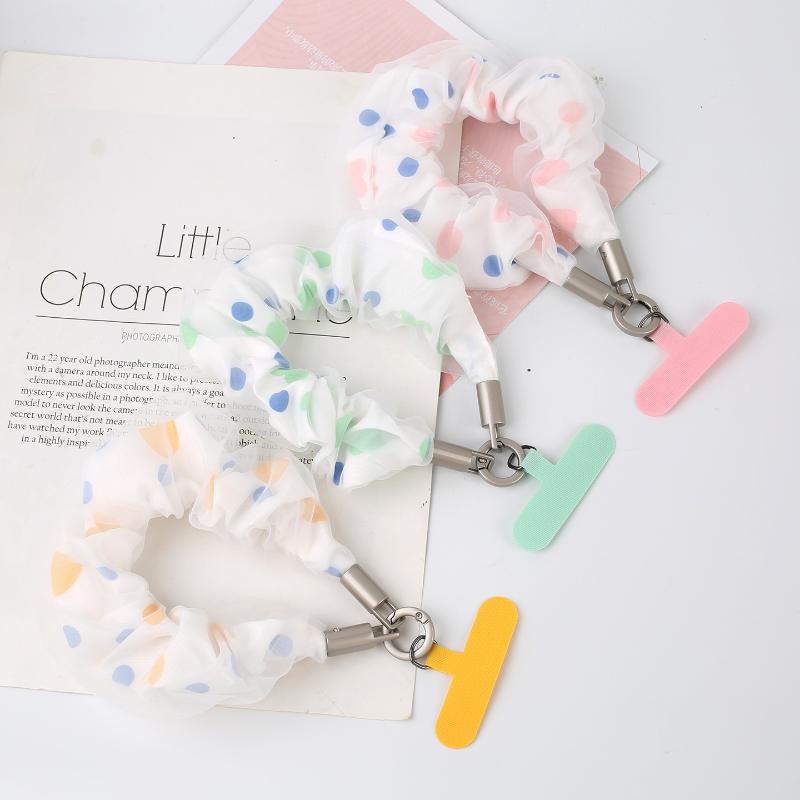 Women Heart Polka Dot Scrunchies Phone Lanyard Universal Phone Wrist Straps Anti Lost Hand Lanyard Detachable Cute Wristband