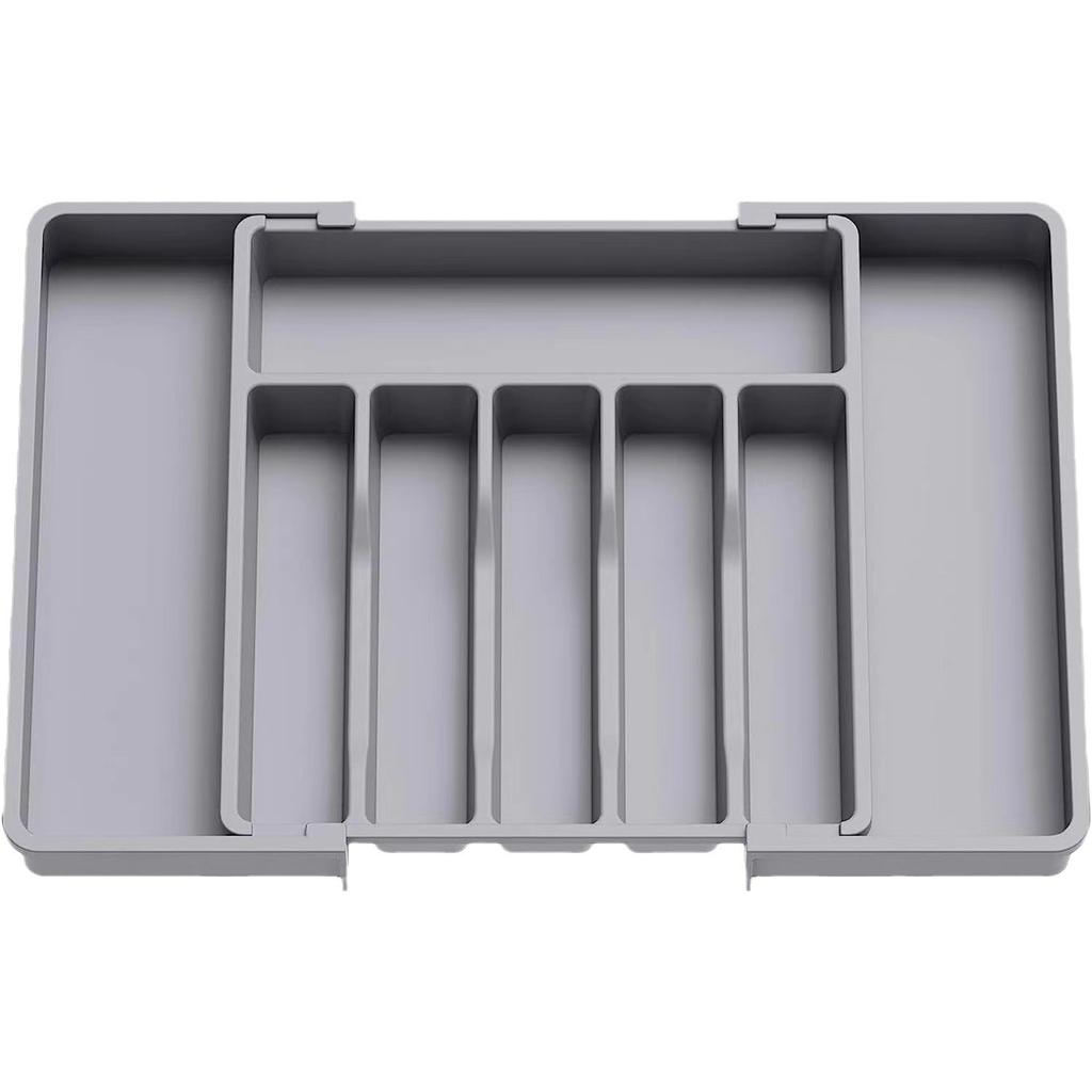 Cutlery Drawer Organiser, Expandable To 23 Inches Utensil Tray for Kitchen, Compact Plastic Storage for Spoons Forks Knives
