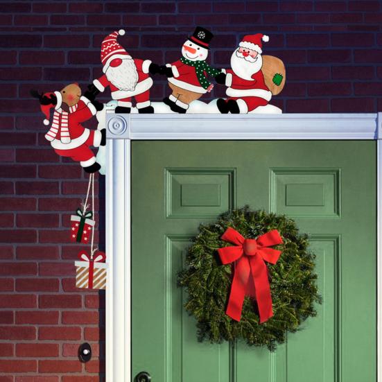 Décoration d'Angle de Porte en Bois pour Noël Bonhomme de Neige Renne Père Noël Panneau pour Maison Fête Décoration d'Encadrement de Porte