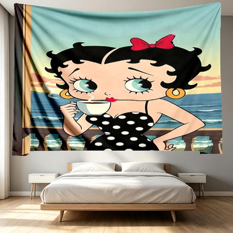 Betty Boop Print Tapestry - Portable Wall Decor Cloth, for Home, Dorm, Travel, Bedroom, Living Room - Ideal Birthday Housewarming Gift