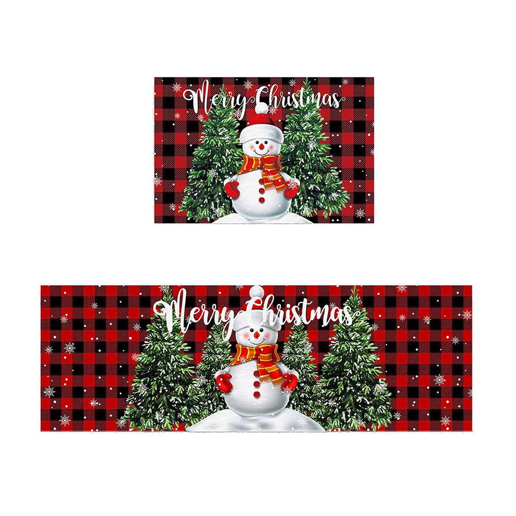 VIKAMA 2pcs Christmas Winter Crystal Velvet Floor Rug Kitchen Non-slip Mat Entrance Welcome Door Mat Holiday Home Decoration