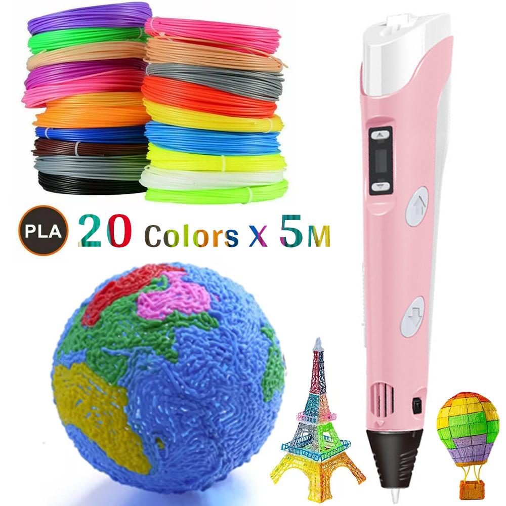 

Набор 3D ручек для рисования дудлов с 5 м PLA-пластиком, 20 цветов, подарок для детей - Розовый