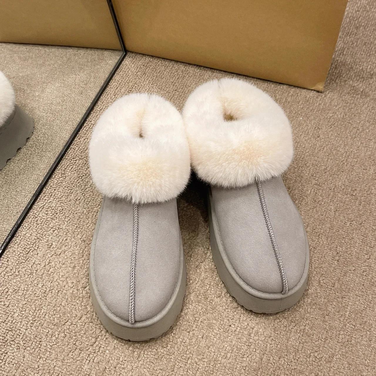 

Модные женские тапочки из микрозамши с пушистой овечьей подкладкой, мокасины до щиколотки, тапочки-ботинки с эффектом памяти, для дома и улицы, без застежек 38 серый