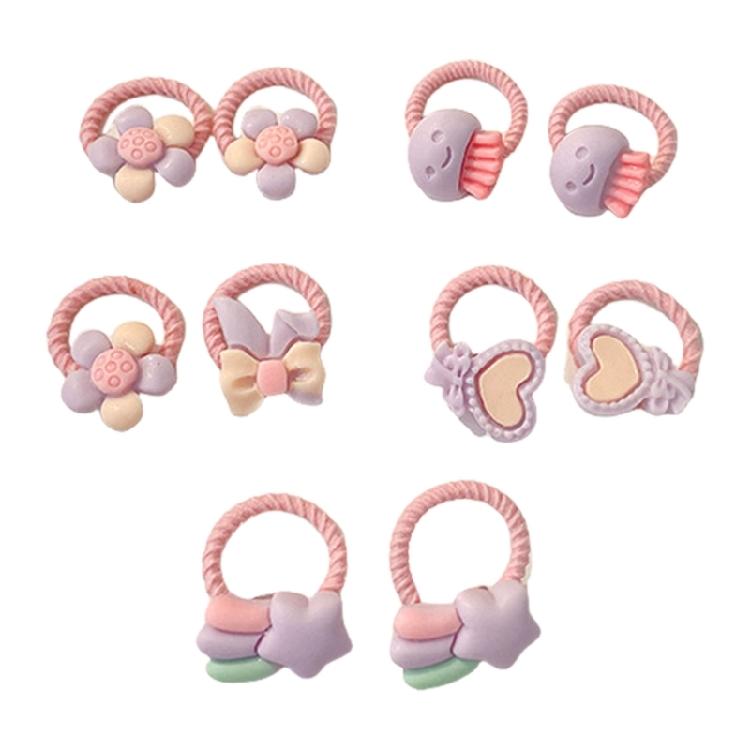 10Pcs Elastic Hair Bands for Toddler Girl with Flower and Fruit Designs for Children Various Hairstyles Hair Circles
