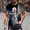 3D Cat Animal Pattern Short Sleeved T-shirt for Summer, Breathable and Sweat Proof Top Men's T-shirts