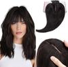 DAZZ LOOK Clip In Crown Toppers with Air Bangs Hair for Women Straight Hair Bangs Toupee Mid Part Wiglets Hair Wig, #1B Natural Black
