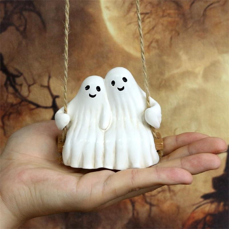 Halloween Ghostly Couple On Swing Resins Hanging Decors For Garden Patios Tree Indoor and Outdoor Horror Theme Ornament
