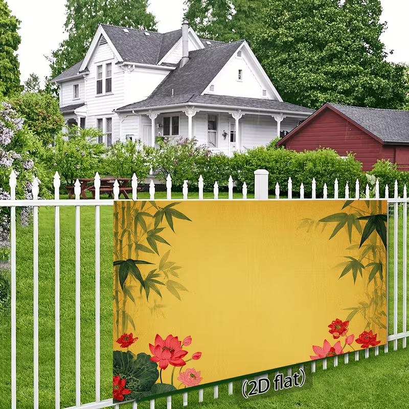 2D Yellow Lotus Bamboo Backdrop, Chinese Floral Background for Home & Event Decor