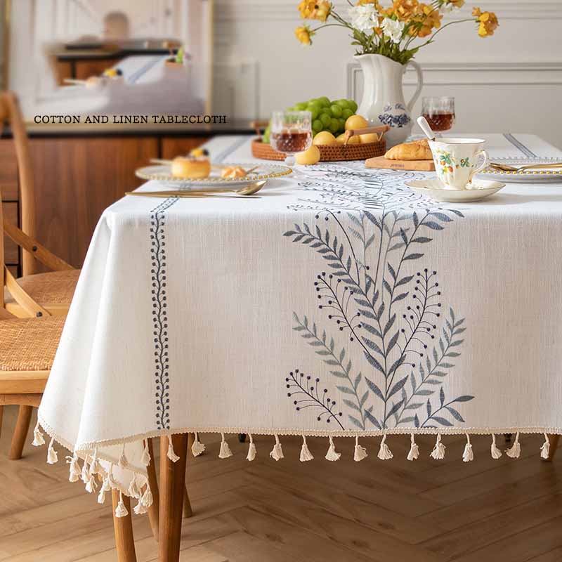 Floral Fresh Simple Embroidery Imitation Cotton Linen Dining Household Wear-resistant Waterproof Tablecloth