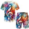 Music Note Pattern 3D Print Tracksuits Men's Women O-Neck Short Sleeve