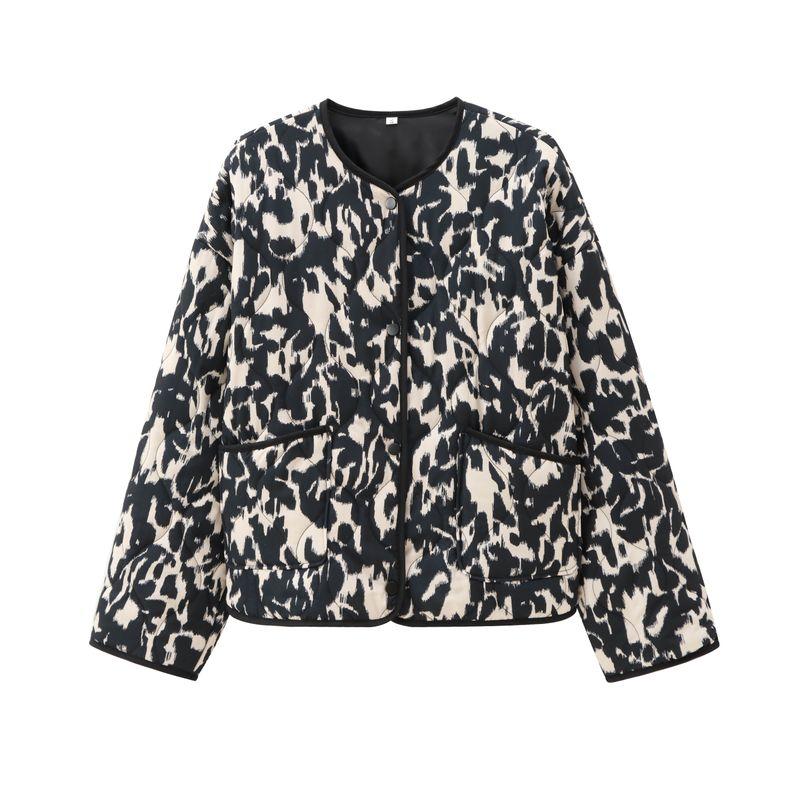 Kaslead New Arrival Women's Clothing Fashion Style Stylish Simple and Versatile Print Snap Button Long Sleeves Jacket 8110506