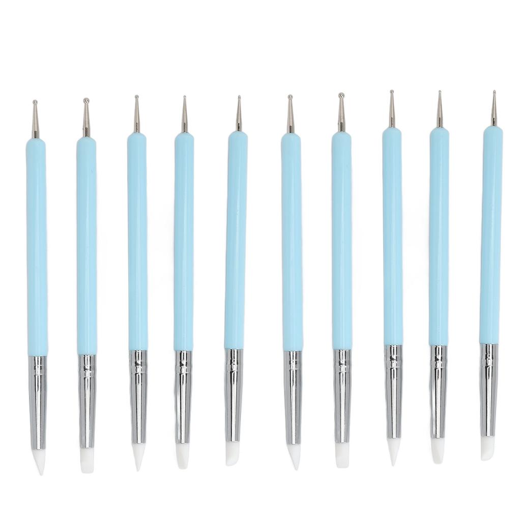 2 Set Dual Tipped Nail Art Dotting Pen Silicone Head Nail Art Sculpture Polish Carving Pen