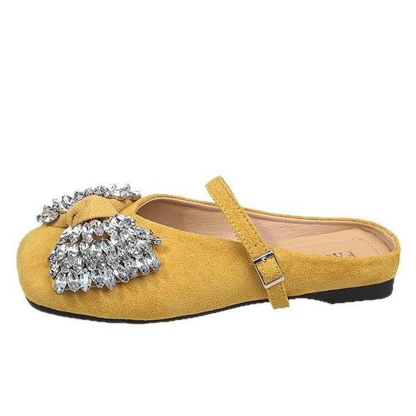 Rhinestone Bow Mary Jane Shoes Women's 2025 Summer New Soft-soled Bag Head Slippers One Word with Shallow Mouth Single Shoes