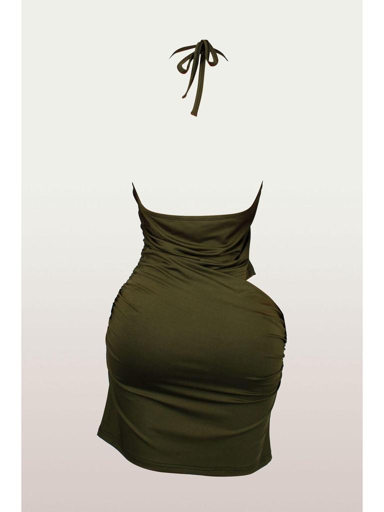 European & American Slim Sexy Low-cut Hollow Backless Halter Bodycon Short Dress