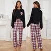 Pyjama 2 pièces pour femme, pantalon à carreaux, chemise à manches longues, vêtements de maison décontractés, printemps-automne