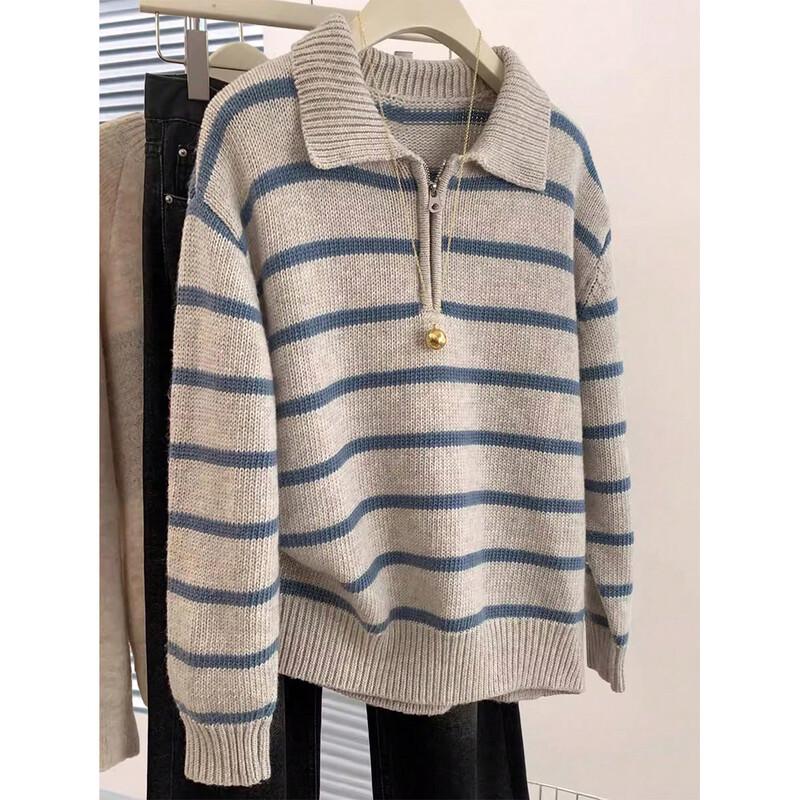 

Women s Lapel Knitted Pullover Sweater M