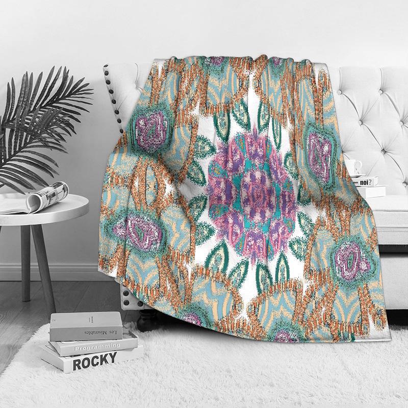 Boho Floral Mandala Blanket Psychedelic Pattern Throw Blanket Colorful Geometric Print Bed Blanket Festival Gift Idea
