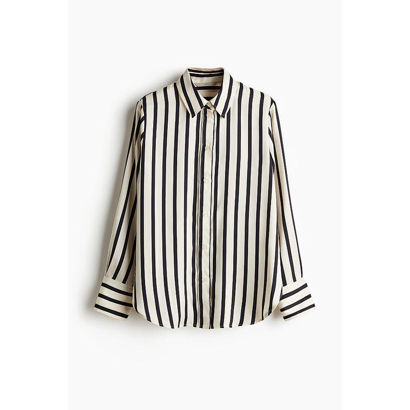 

HM Women s Shirt Fall Lapels Long Sleeves Base Shirt Minimalist Commuter Long Sleeve Long Sleeves Tops 1220978 Cream/Black Stripes 155/80