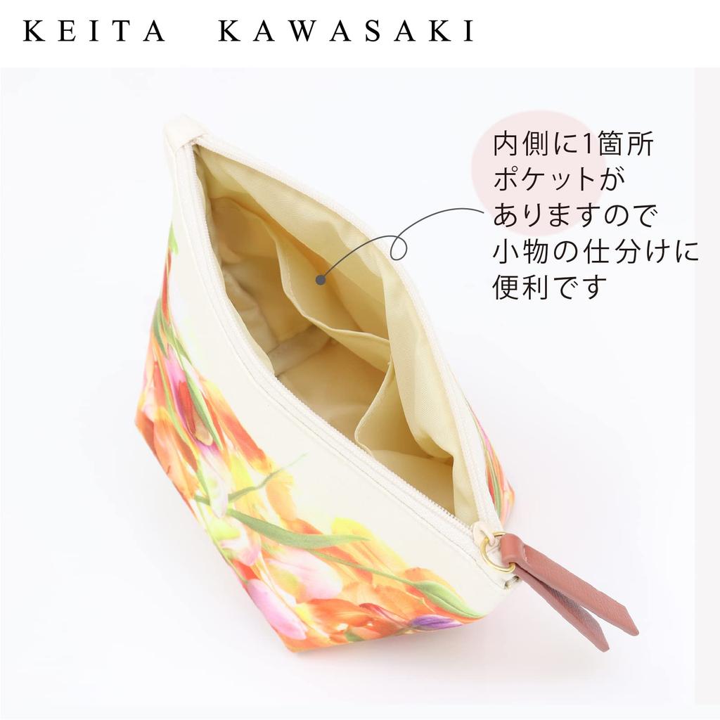 Kawashima Selkon KEITA KAWASAKI Tulip W21 X H12 X Elegant Floral Design Pouch, IV, Ivory, D10cm, GF1386,