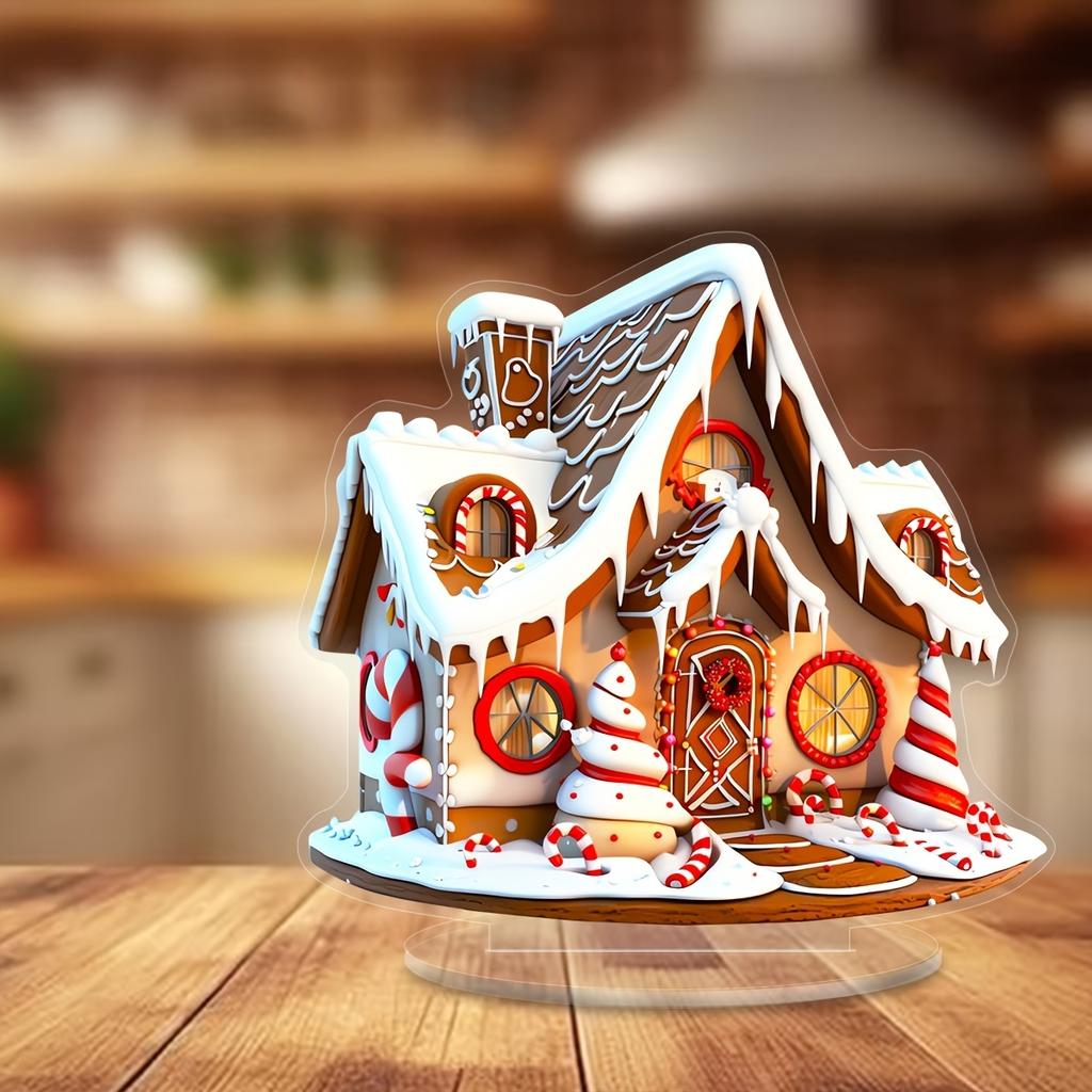 8in Christmas Candy House Miniature Acrylic 2D Desktop Decorative Piece Colored Family Village Theme Festival Statue Home Decor