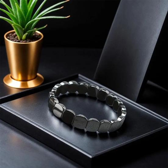Hematite Stone Bracelet Elastic Cord Metallic Luster Polished Bracelet Groundedness Theme Men Women Wristband