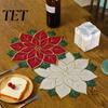 Christmas Table Placemats for Dining Floral Leaf Placemat Table, Decorative Polyester Fabric Heat Resistant Protectors Mats with Festive Leaves Design